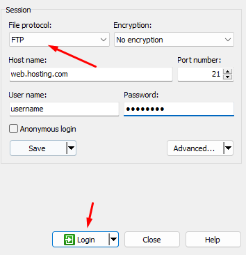 Filling in the FTP details