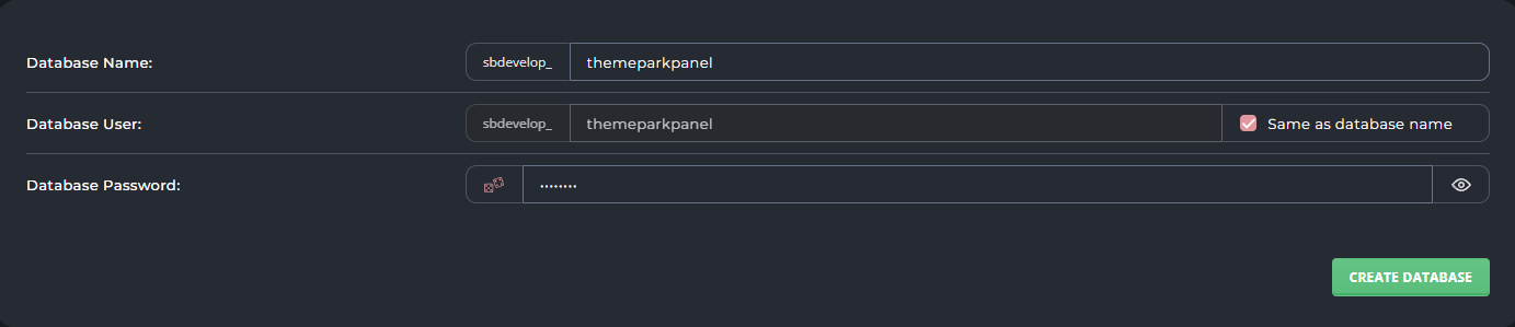 Filling in Database details